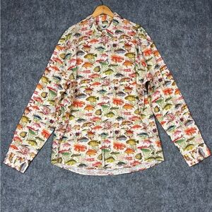 YIUME Men's Hawaiian Shirt Sea Ocean Fish Print Cotton Long Sleeve Aloha XXXL